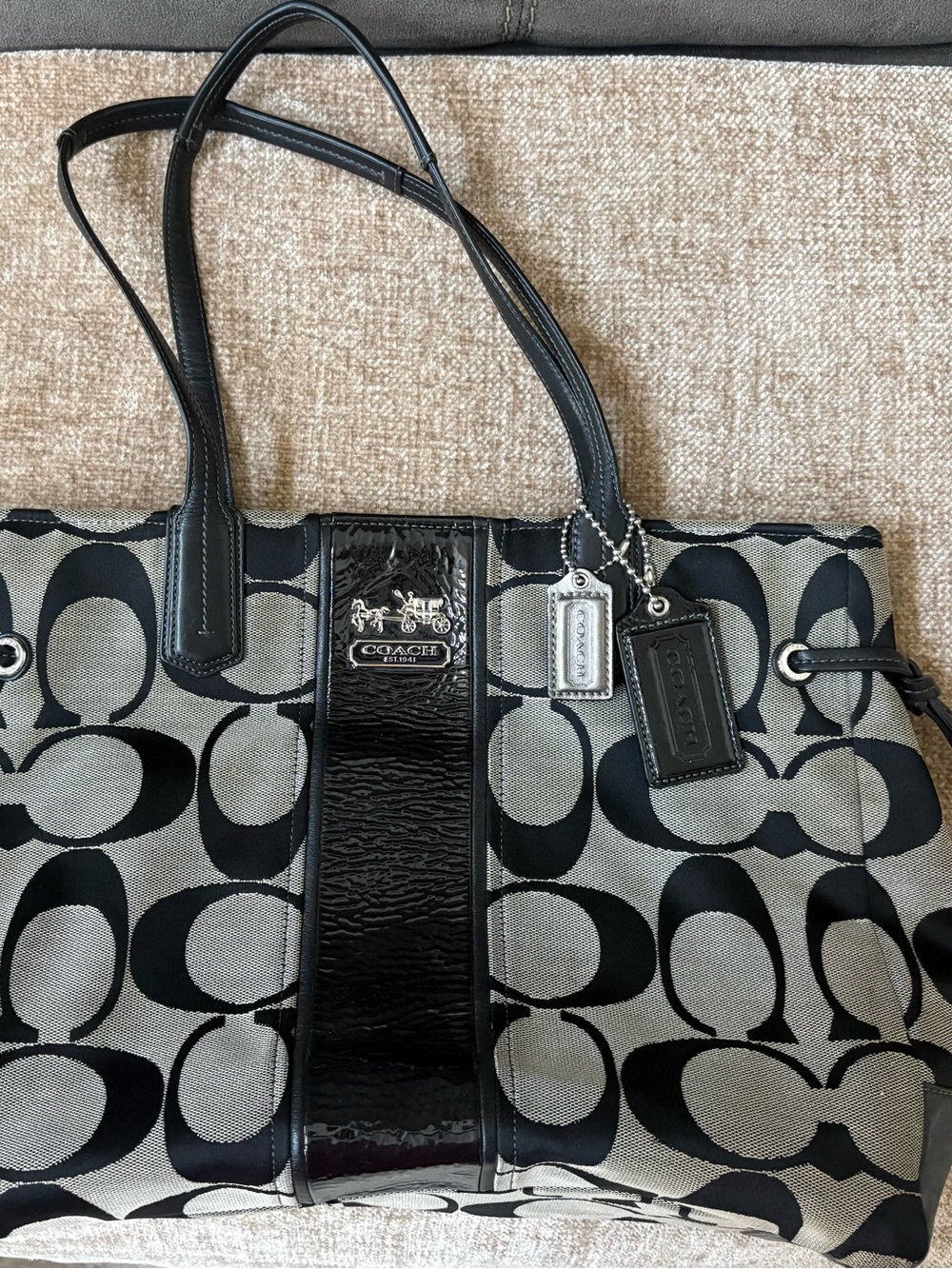 Pristine Coach Signature Stripe Carryall & Wristlet Set (18867 - Picture 2 of 15